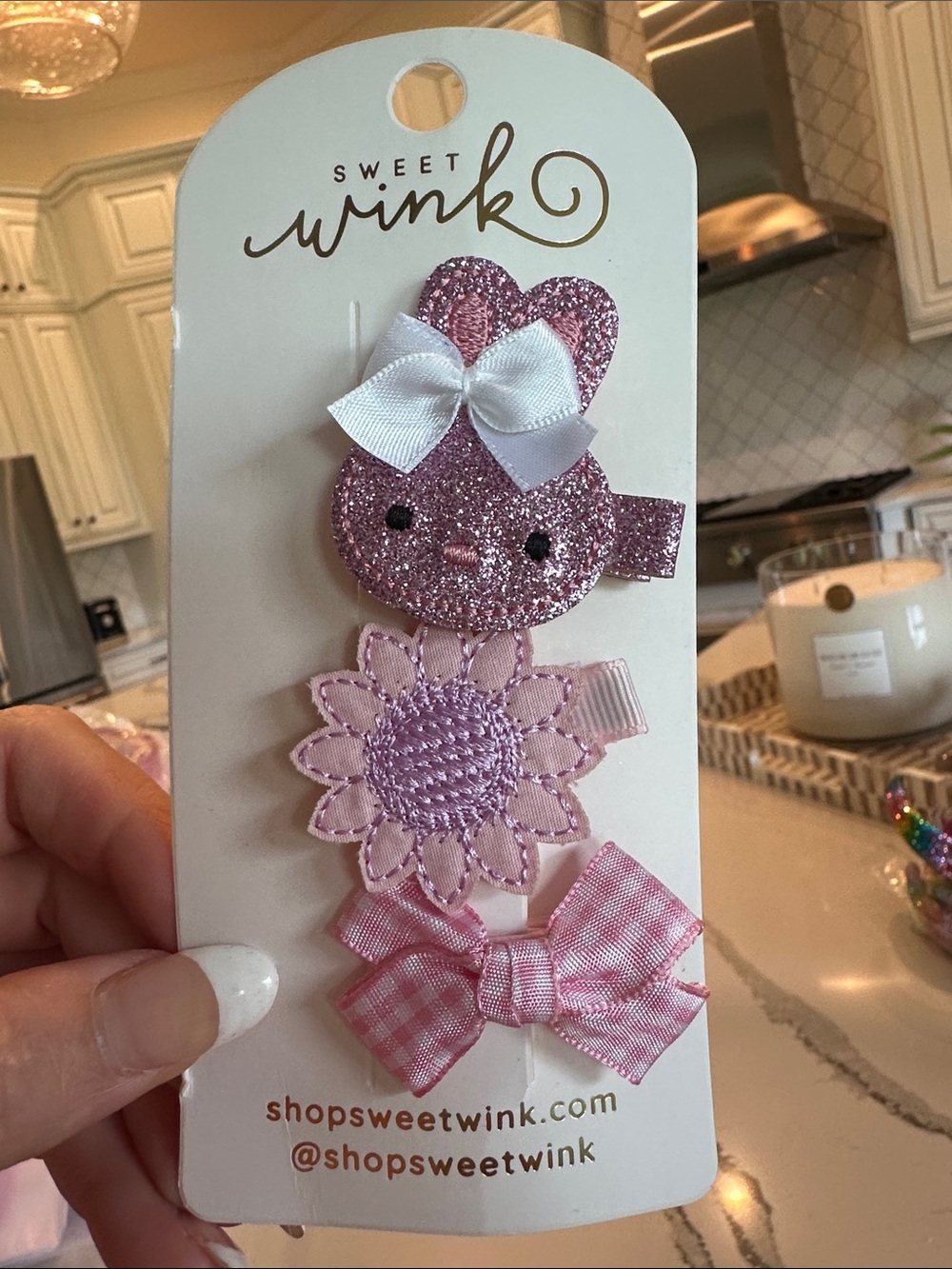 Sweet Wink Pink Glitter Bunny & Bow Hair Clip Set for Kids